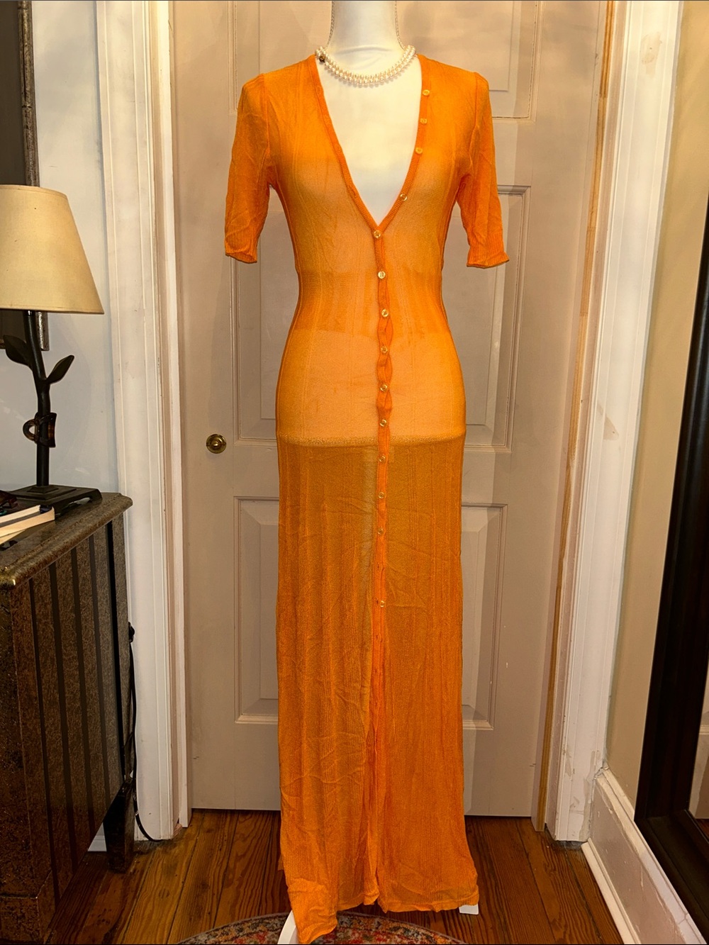Jacquemus? sz XS/S Orange Sheer Button-Front Maxi Dress